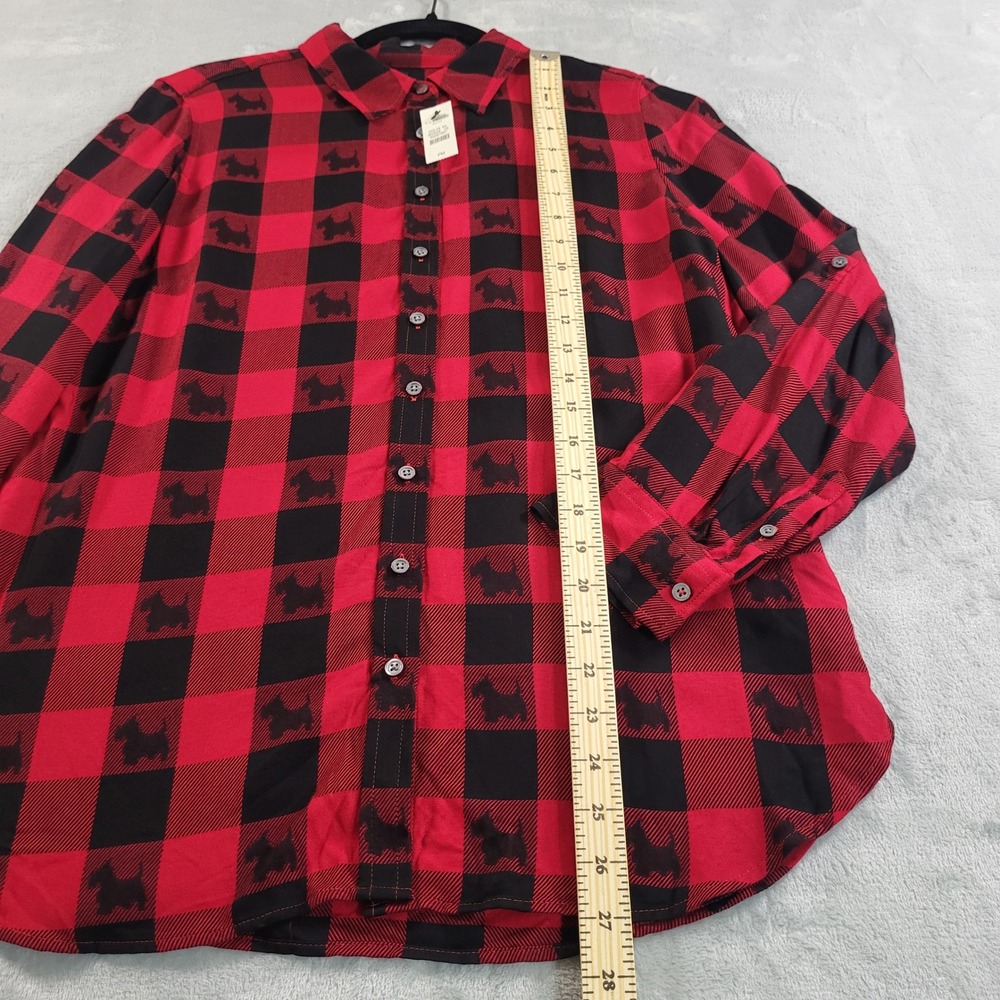 Talbots Womens PM Scotty Dog Buffalo Plaid Holiday Christmas Festive Button‎ Up - Picture 5 of 14